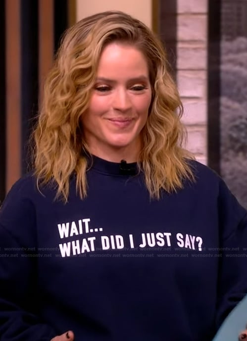 Sara’s blue sweatshirt and embellished jeans on The View