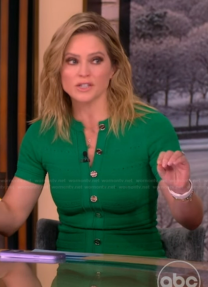 Sara’s green tweed button front dress on The View
