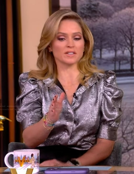 Sara’s silver metallic top and skirt on The View
