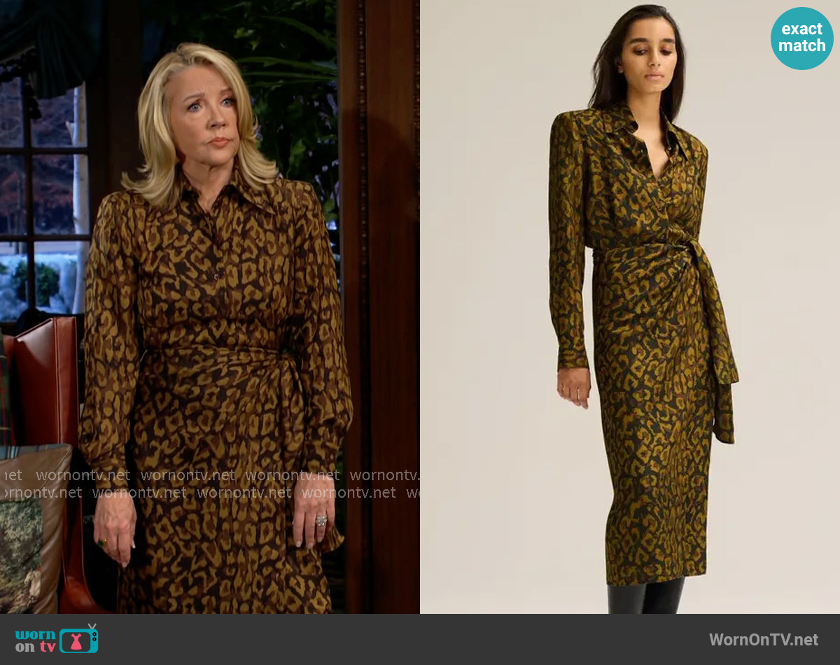 Scanlan Theodore Silk jacquard animal print dress worn by Nikki Reed Newman (Melody Thomas-Scott) on The Young and the Restless