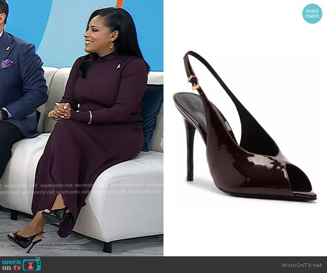 Schutz Ingrid Slingback Buckle Pumps in Maplewood worn by Sheinelle Jones on Today
