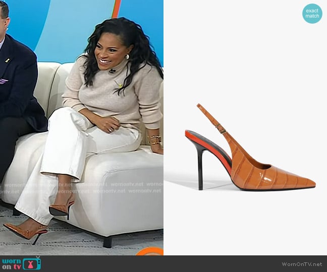 Schutz Leona Croc Pump in Cuoio Brown worn by Sheinelle Jones on Today
