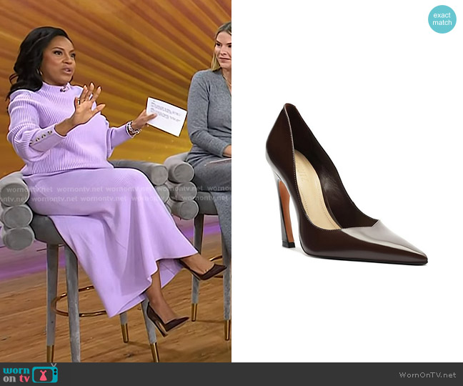 Schutz Lexi Pump in Chestnut Brown worn by Sheinelle Jones on Today