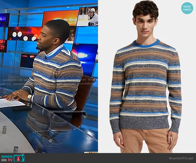 Scotch & Soda Mixed Yarn Stripe Crewneck Sweater worn by Marquise Francis on NBC News Daily