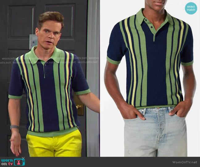 Scotch & Soda Structured Polo Sweater in Atlantic Blue worn by Leo Stark (Greg Rikaart) on Days of our Lives