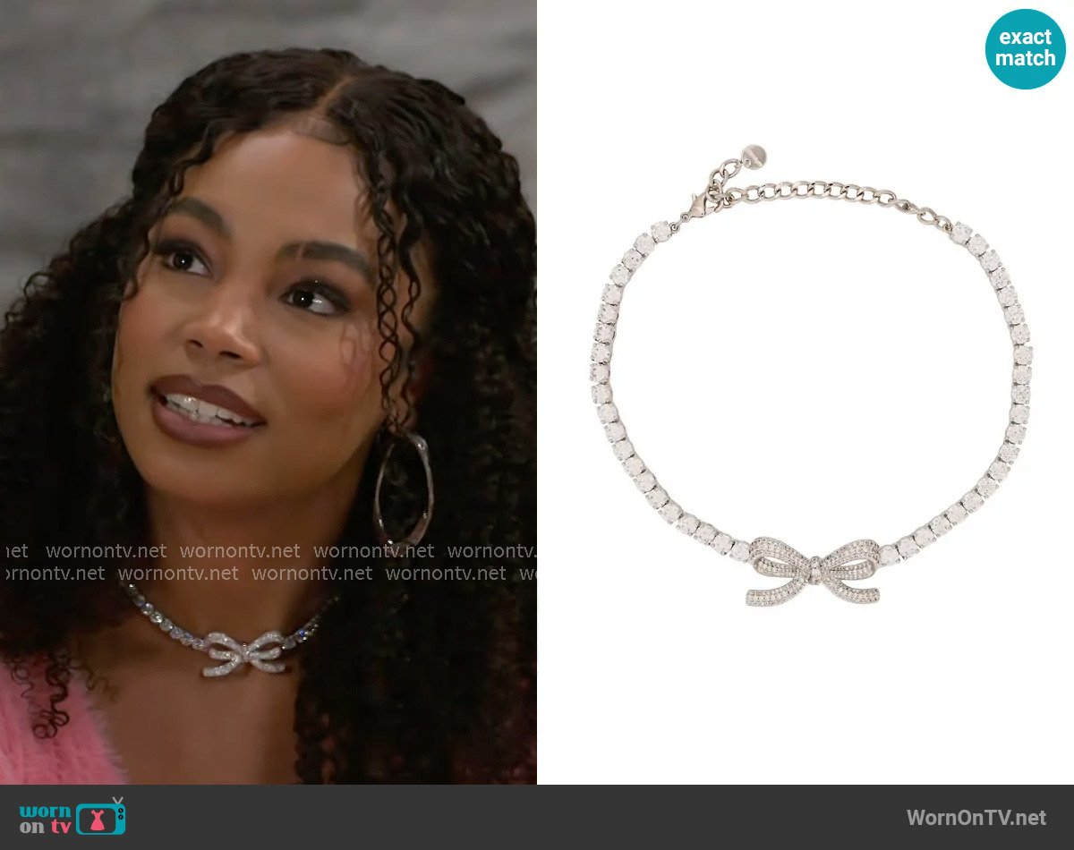 Self Portrait Diamante Bow Tennis Choker worn by Chelsea Hamilton (RhonniRose Mantilla) on Beyond the Gates