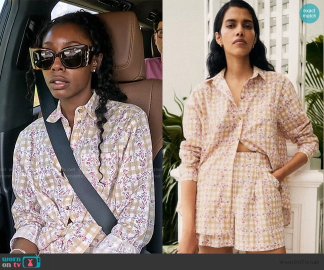 Sezane Gingham Floral Beige Max and Tommaso worn by Venita Aspen on Southern Charm