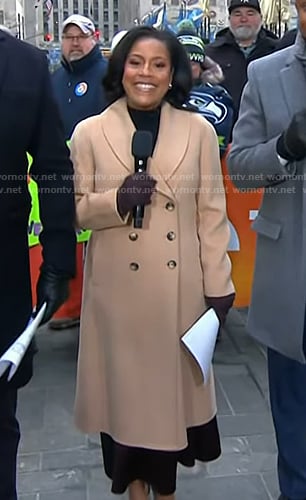 Sheinelle’s beige shawl collar double breasted coat on Today