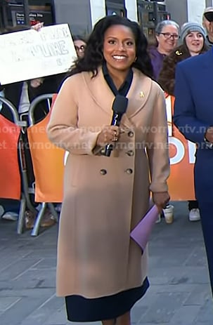 Sheinelle’s beige shawl collar double breasted coat on Today