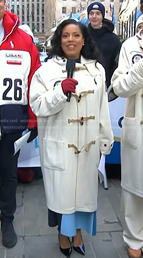 Sheinelle’s white toggle coat on Today