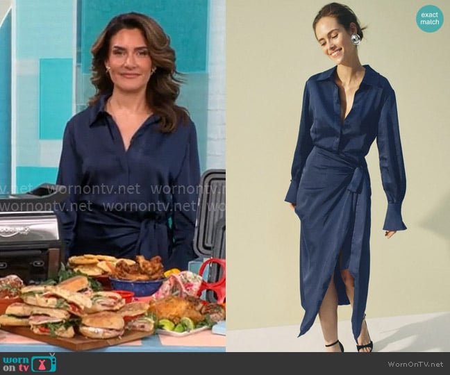 Simkhai Collared Wrap Dress worn by Adriane Kiss on CBS Mornings