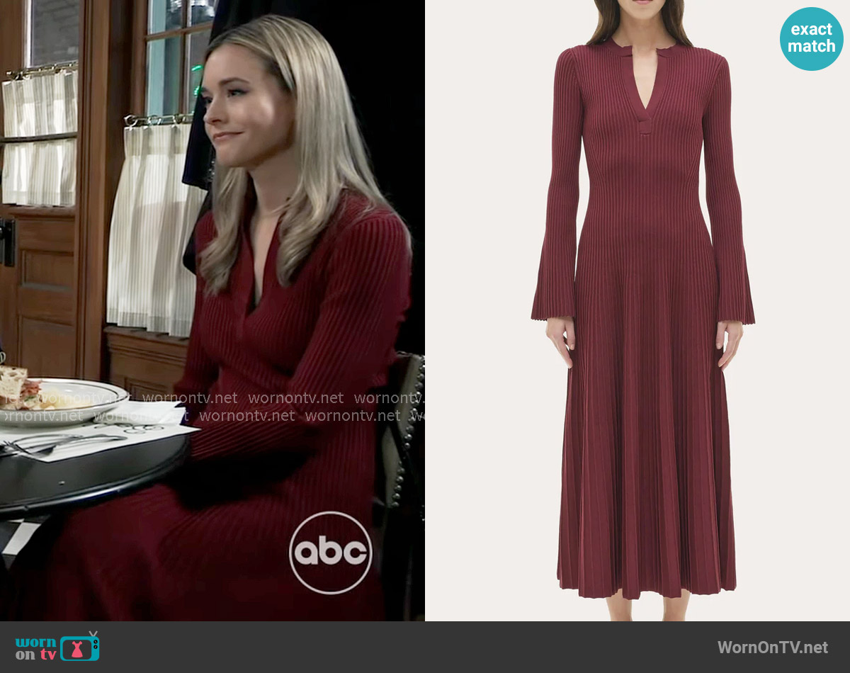 Simkhai Genna Dress in Cranberry worn by Jacinda Bracken (Paige Herschell) on General Hospital