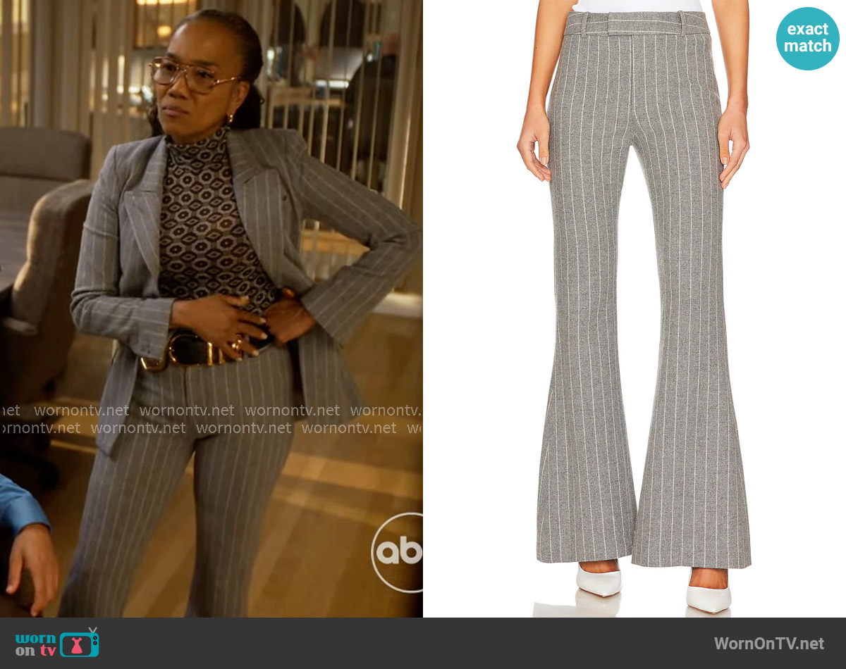 Smythe Bootcut Pant in Flannel Pinstripe worn by Amanda Wagner (Sonja Sohn) on Will Trent