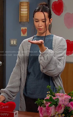 Sophia’s grey cable knit cardigan on Days of our Lives