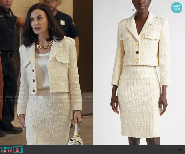 St. John Avery Tweed Crop Jacket worn by Cami Miller (Demi Moore) on Landman