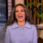 Sunnys light blue fuzzy sweater and lace skirt on The View