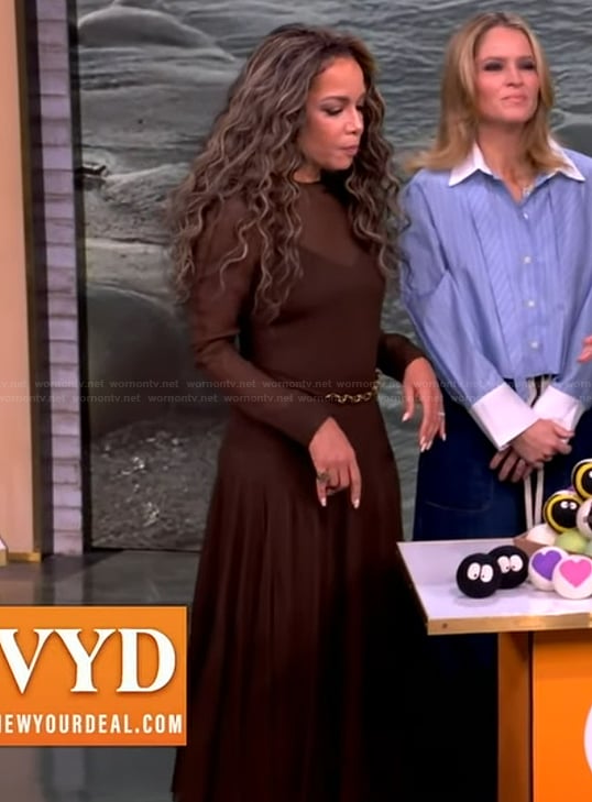 Sunny’s brown mesh long sleeve dress on The View