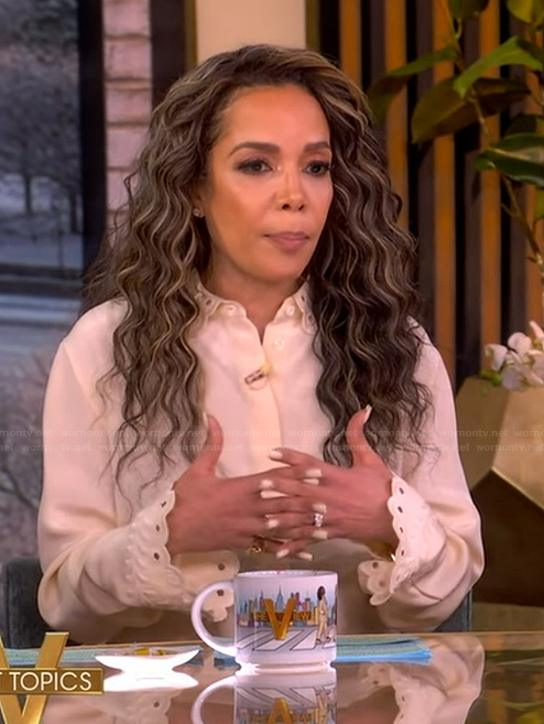 Sunny’s embroidered cuff blouse on The View