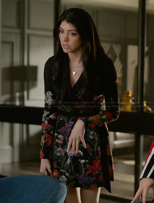 Sydney’s black floral print wrap dress on The Lincoln Lawyer