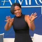 Tamron’s black buckle mini dress on Tamron Hall Show