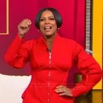 Tamron’s red corset panel jacket on Tamron Hall Show