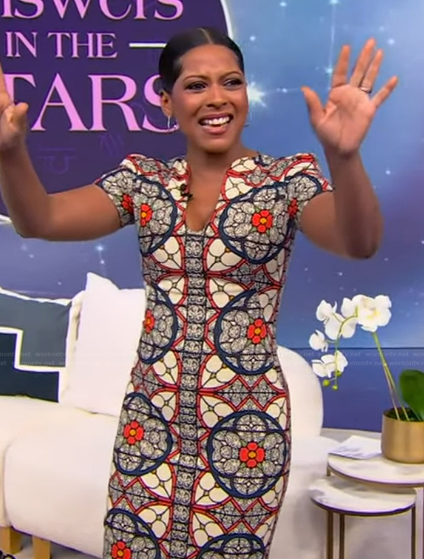 Tamron’s stained glass sheath dress on Tamron Hall Show