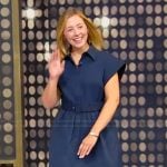 Taryn Smith’s navy belted dress on Tamron Hall Show