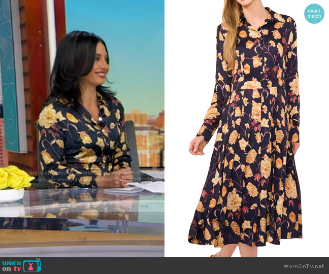 Ted Baker Floral Long Sleeve Midi Shirtdress in Baritone Blue worn by Dr. Tara Narula on Good Morning America