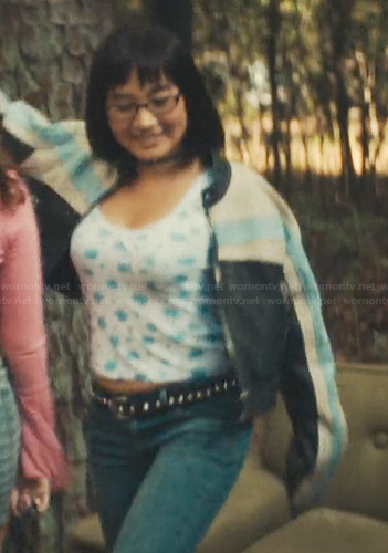 Teenage Helen’s floral print tank and jacket on His & Hers