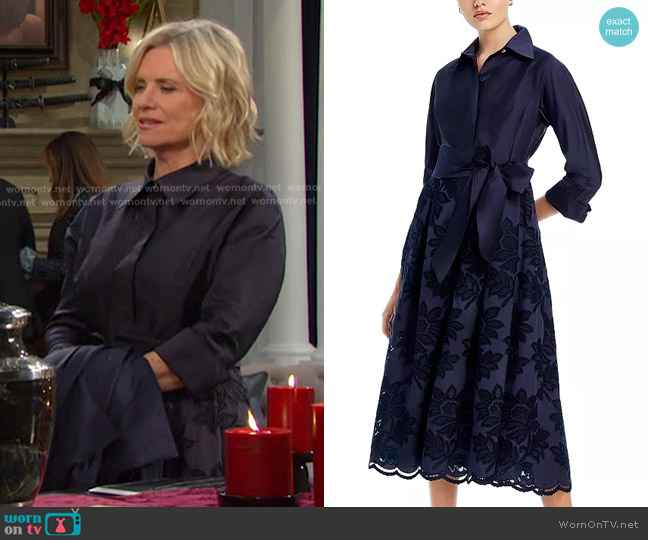 Teri Jon by Rickie Freeman Floral Eyelet Collared Midi Dress worn by Kayla Brady (Mary Beth Evans) on Days of our Lives