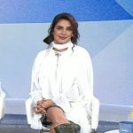 Priyanka’s white tie neck blouse and green croc boots on Today