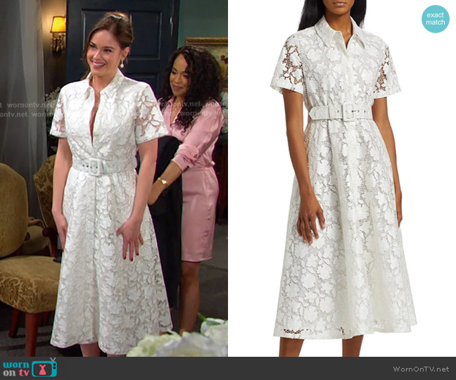 Toccin Jean Floral Lace Belted Shirtdress in Optic worn by Stephanie Johnson (Abigail Klein) on Days of our Lives
