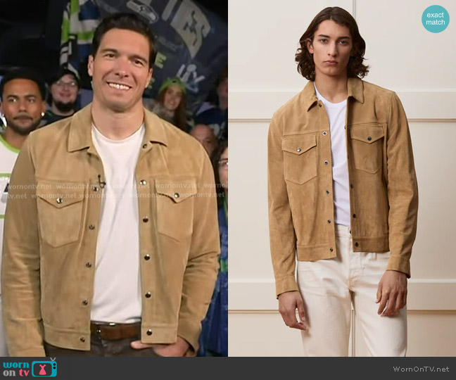Todd Snyder Italian Suede Dylan Jacket in Cappuccino worn by Will Reeve on Good Morning America