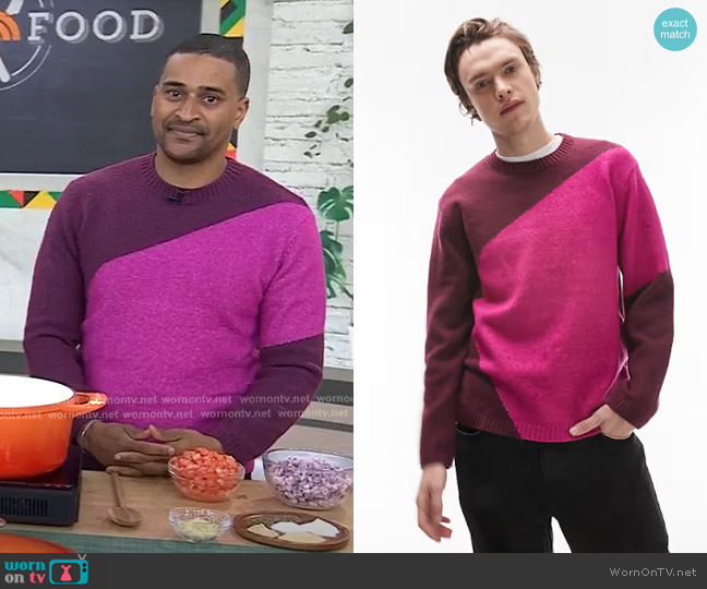 Topman Knit Sweater with Abstract Placement in pink worn by JJ Johnson on Today
