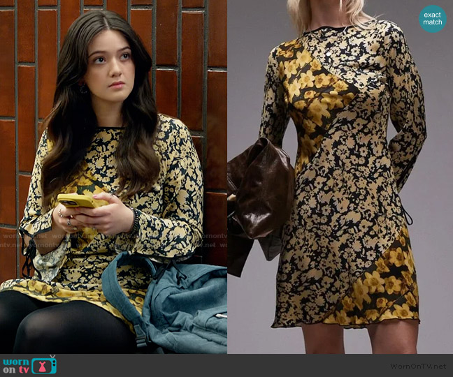 Topshop Black and Yellow Floral Long Sleeve Dress worn by Hayley Haller (Krista Warner) on The Lincoln Lawyer
