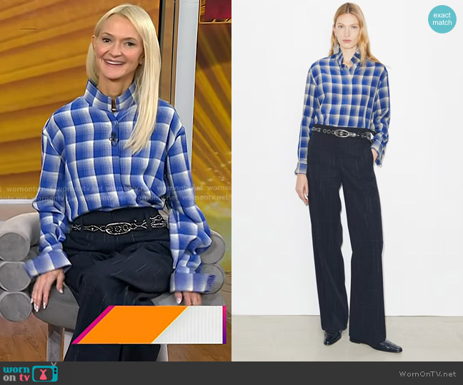 Tory Burch Plaid Viscose Shirt in blue / ivory worn by Zanna Roberts Rassi on Today