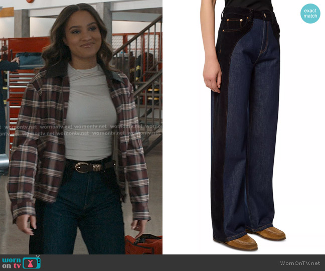 Tresse Panto High Rise Wide Leg Jeans in Denim Blue worn by May Grant (Corinne Massiah) on 9-1-1