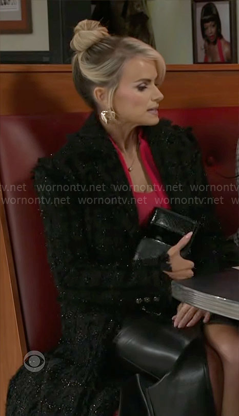 Vanessa’s black tweed coat on Beyond the Gates