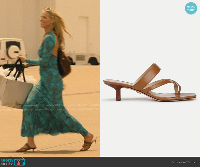 Veronica Beard Alanis Leather Sandal in Honey worn by Angela Norris (Ali Larter) on Landman