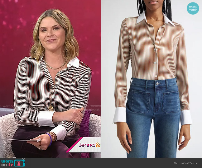 Veronica Beard Amelia Stripe Silk Blend Button-Up Shirt worn by Jenna Bush Hager on Today
