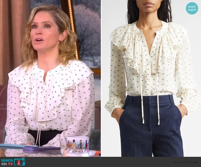 Veronica Beard Gomez Ruffle Print Shirt worn by Sara Haines on The View