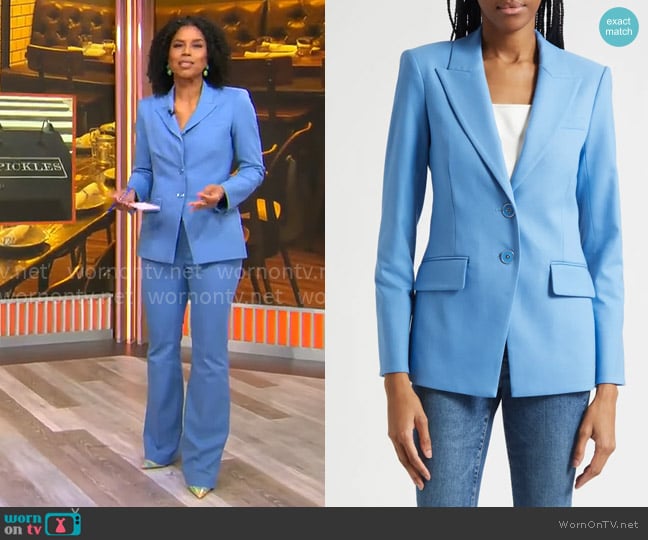 Veronica Beard Izara Dickey Jacket in Blue Jasper worn by Adriana Diaz on CBS Mornings