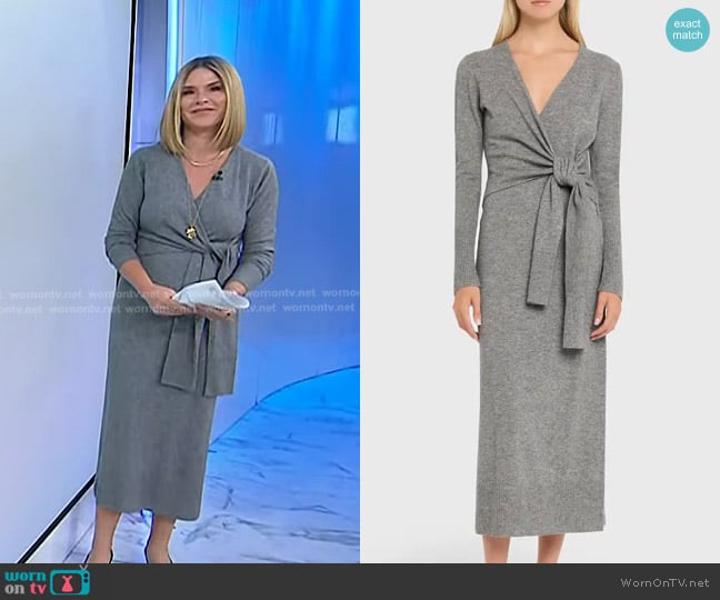 Veronica Beard Salomez Wrap Midi Dress in Medium Heather Grey worn by Jenna Bush Hager on Today