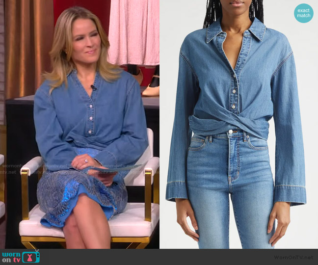 Veronica Beard Timothy Twist Hem Denim Shirt worn by Sara Haines on The View