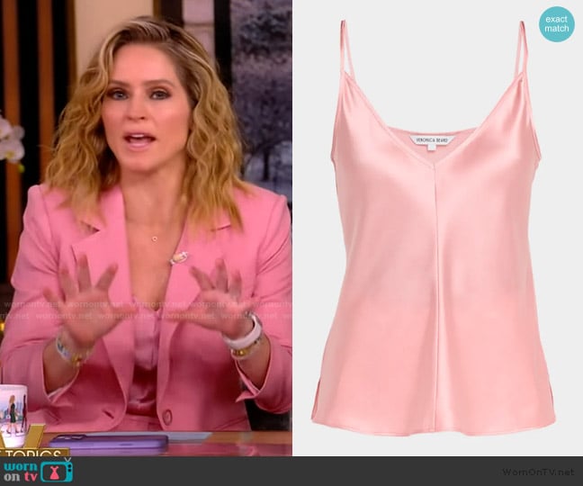 Veronica Beard Toby V-Neck Satin Top worn by Sara Haines on The View