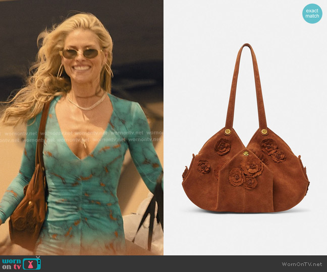 Versace Floral Protea Suede Shoulder Bag worn by Angela Norris (Ali Larter) on Landman