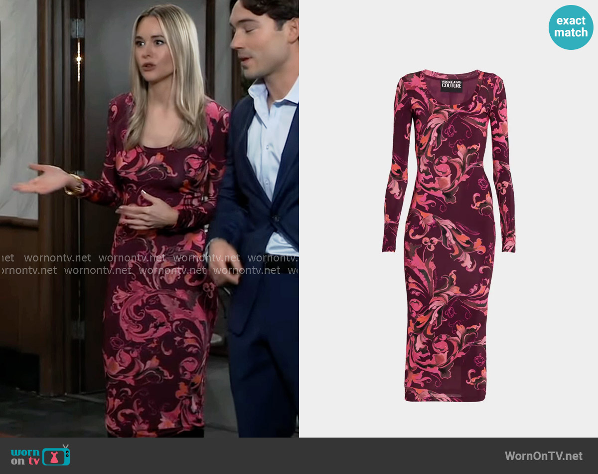 Versace Jeans Couture Porcelain Barocco Bodycon Midi Dress worn by Jacinda Bracken (Paige Herschell) on General Hospital