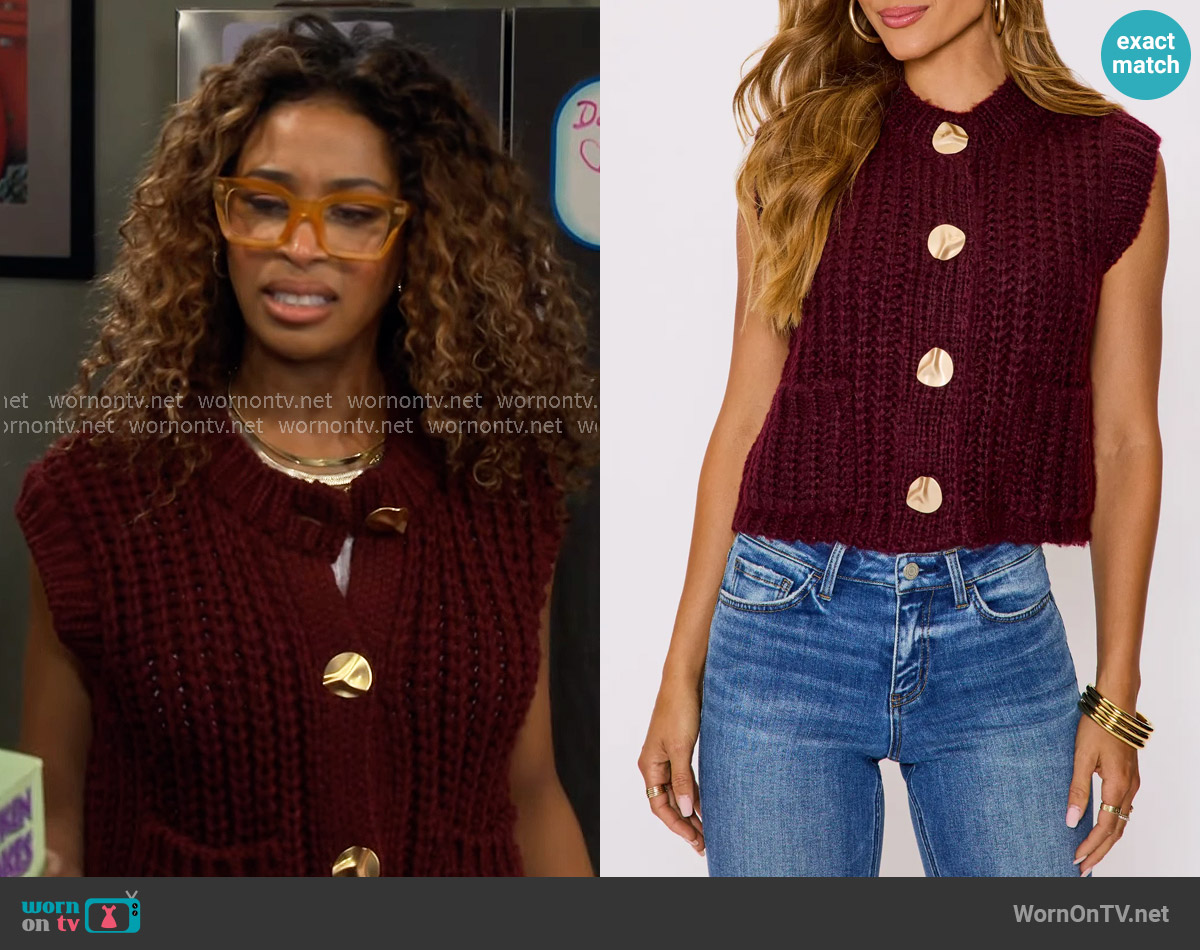 Vici Collection Daphne Hammered Button Sweater Vest worn by Courtney (Skye Townsend) on The Neighborhood