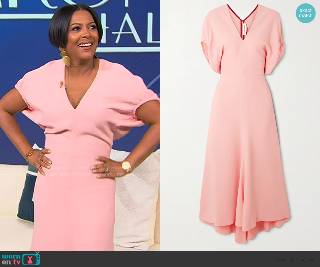 Victoria Beckham Gathered crepe midi dress worn by Tamron Hall on Tamron Hall Show