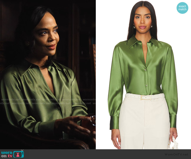 Vince Bias Long Sleeve Blouse worn by Anna Andrews (Tessa Thompson) on His & Hers